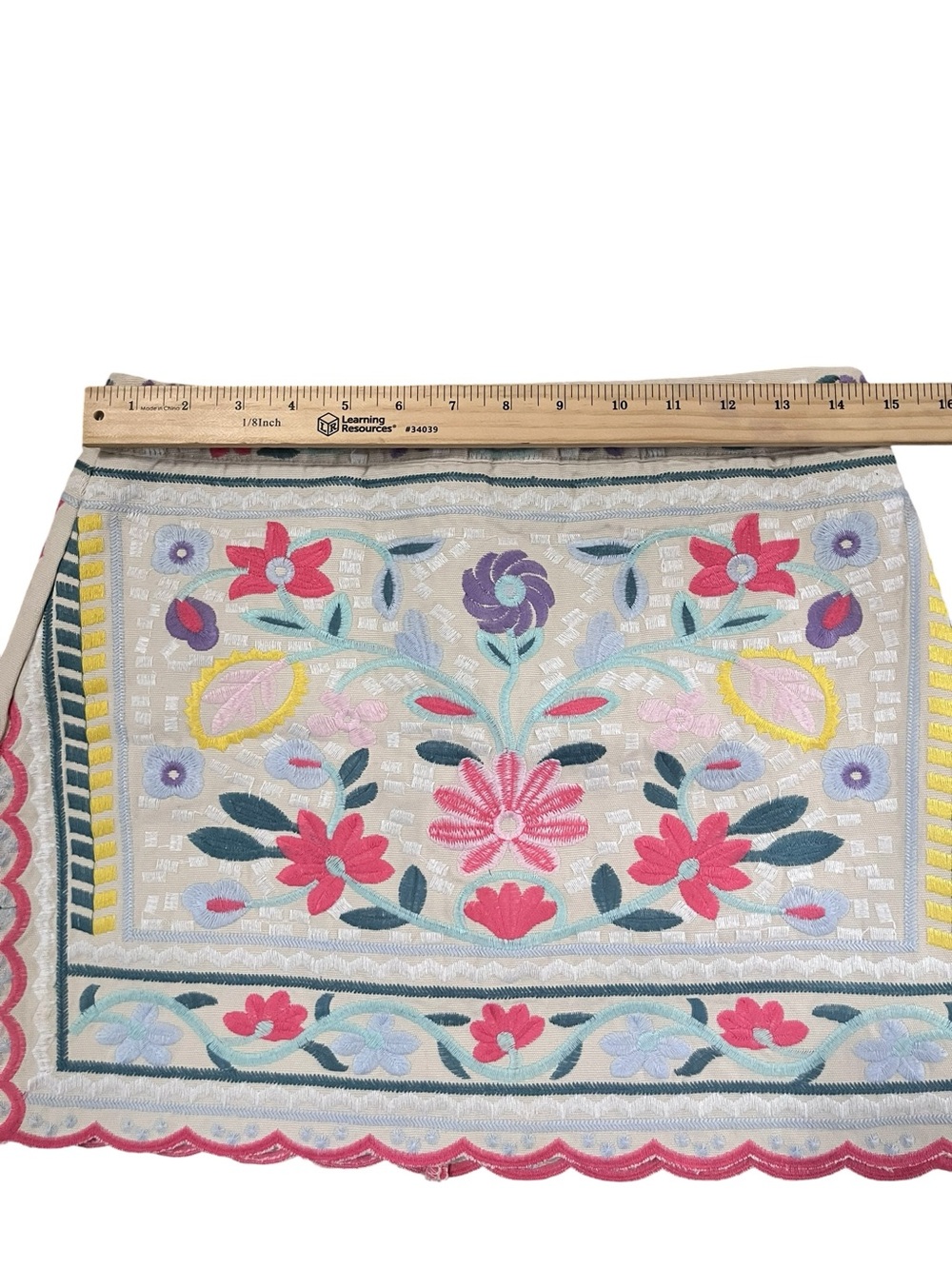 Embroidered White Mini Skirt with Multicolor Floral Design - Picture 8 of 11